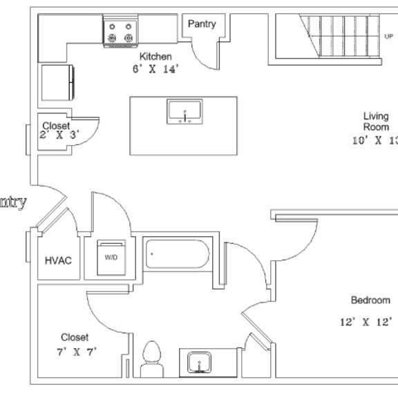 Thumbnail 2 of 2 A floor plan of a house with a living room, kitchen, bedroom, and closet.