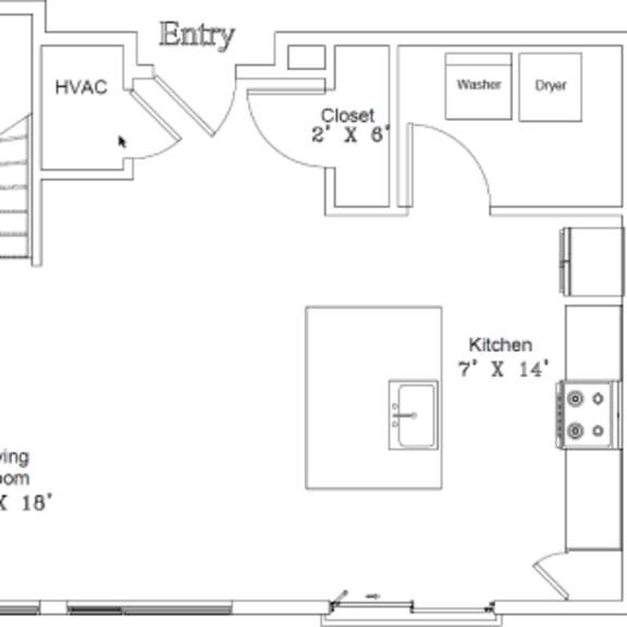 Thumbnail 1 of 2 A floor plan of a house with a bedroom, living room, kitchen, and bathroom.