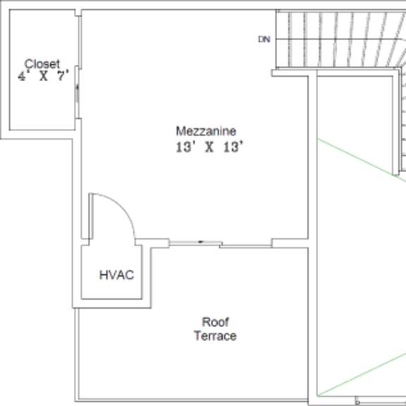 Thumbnail 2 of 2 A floor plan of a room with a Mezzanine and a roof terrace.