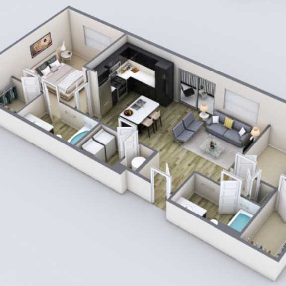 Thumbnail 1 of 2 A 3D rendered image of a house layout.