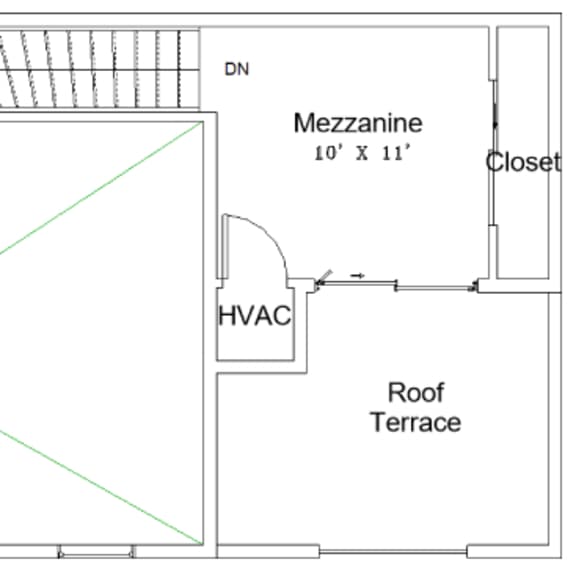 Thumbnail 2 of 3 A diagram of a room with a Mezzanine and an Open To Below structure.