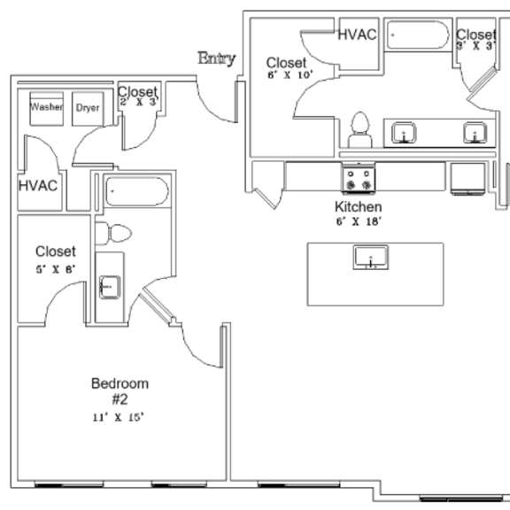 Thumbnail 2 of 2 A floor plan of a house with two bedrooms, a kitchen, a living room, and a balcony.