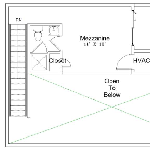 Thumbnail 2 of 4 A floor plan of a room with a closet, Mezzanine, and HVAC system.