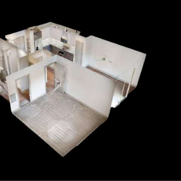 Thumbnail 7 of 11 A 3D model of a house with a kitchen, living room, and two bedrooms.