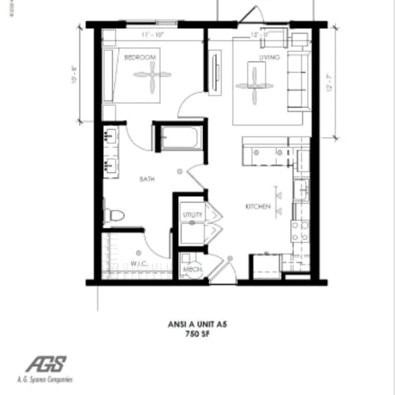 Thumbnail 2 of 2 A floor plan of a unit with a living room, kitchen, and bathroom.