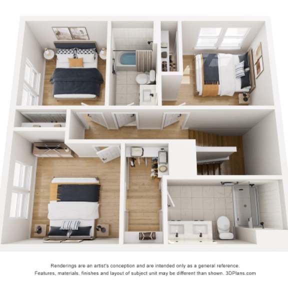 Thumbnail 1 of 3 A series of images showing different views of a small, modern apartment.