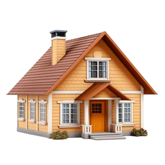a small house with a brown roof and a brown door.