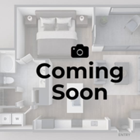 Thumbnail 1 of 4 A 3D floor plan of a room with a bed, desk, and chair.