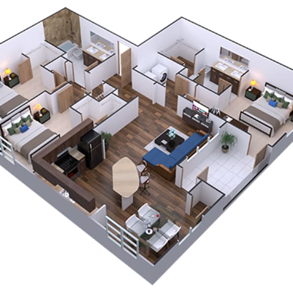 Thumbnail 1 of 3 a 3d floor plan of a house with a heart shape cut out of the middle of