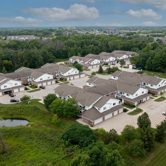 birds' eye view of resort style community at wildwood highlands apartments & townhomes 55+, n78w17445 wildwood drive, menomonee falls, wi 53051