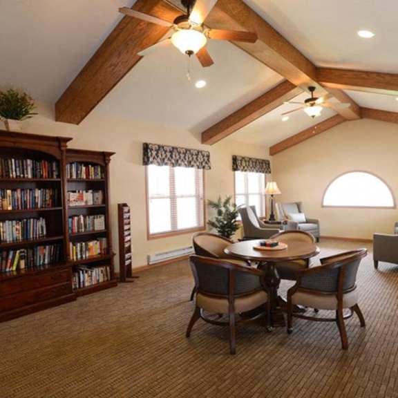 dedicated library and computer room at highlands at riverwalk apartments 55+, 10954 n cedarburg road, mequon, wi 53092