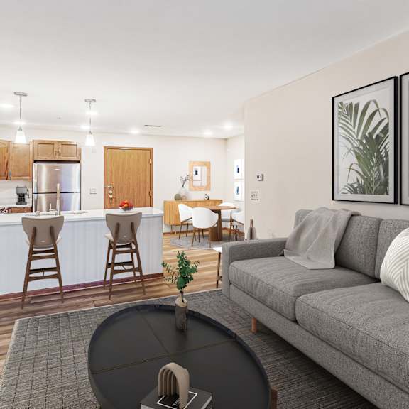 one bedroom, one bath open concept