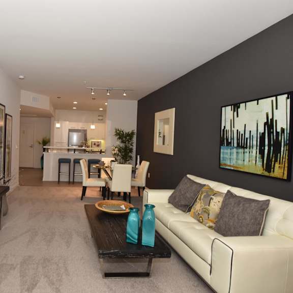 living room with a black coffee table at casa mira view apartments, california, 92126