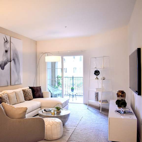 living room with horse painting at casa mira view apartments, san diego, ca