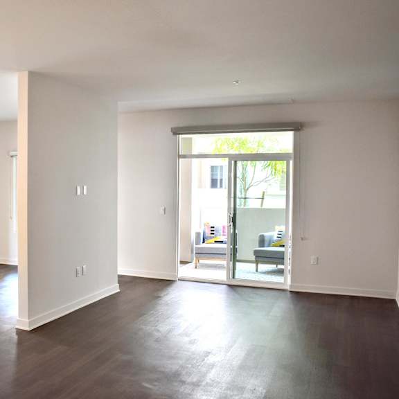 kitchen with living area at casa mira view apartments, san diego, ca