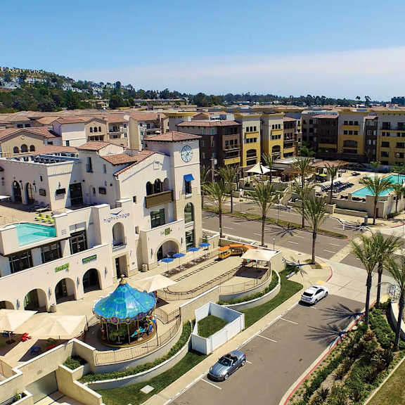 aerial view of community at casa mira view apartments, san diego, california