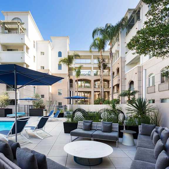 poolside lounge at la jolla crossroads apartments, san diego, 92122