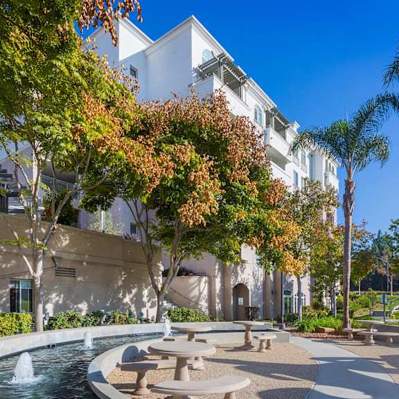 courtyard fountain at la jolla crossroads apartments, california