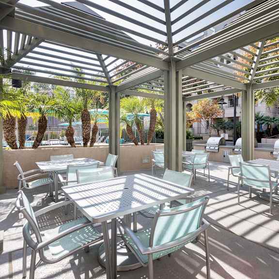 shaded patio at la jolla crossroads apartments, san diego, ca