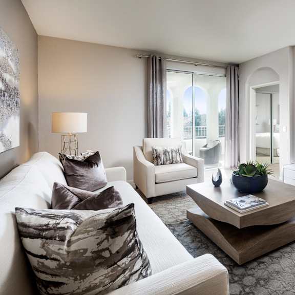living room with tv at la jolla crossroads apartments, california