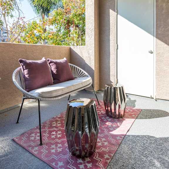 private balcony and patio at la jolla crossroads apartments, san diego, california