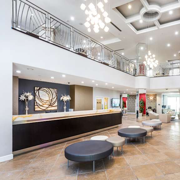 a spacious lobby at la jolla crossroads apartments, san diego, 92122