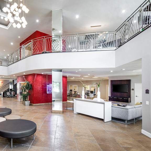 clubhouse interior at la jolla crossroads apartments, san diego, 92122