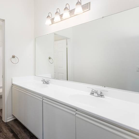 white bathroom at white oak gardens, encino, ca