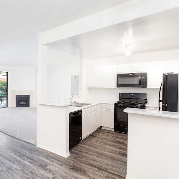 modern kitchen interior at white oak gardens, encino