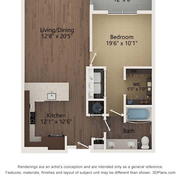 Thumbnail 2 of 2 1 bed 1 bath floor plan F at The Residences at Galleria, Overland Park, KS, 66211