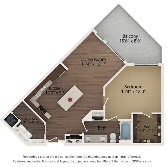 Thumbnail 2 of 2 1 bed 1 bath floor plan H at The Residences at Galleria, Overland Park, KS
