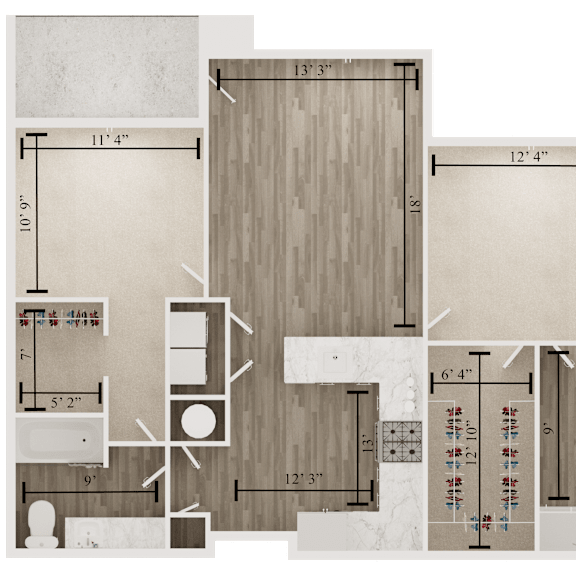 Thumbnail 2 of 8 2 bedroom 2 bathroom floor plan F at The Apex at CityPlace, Kansas, 66210