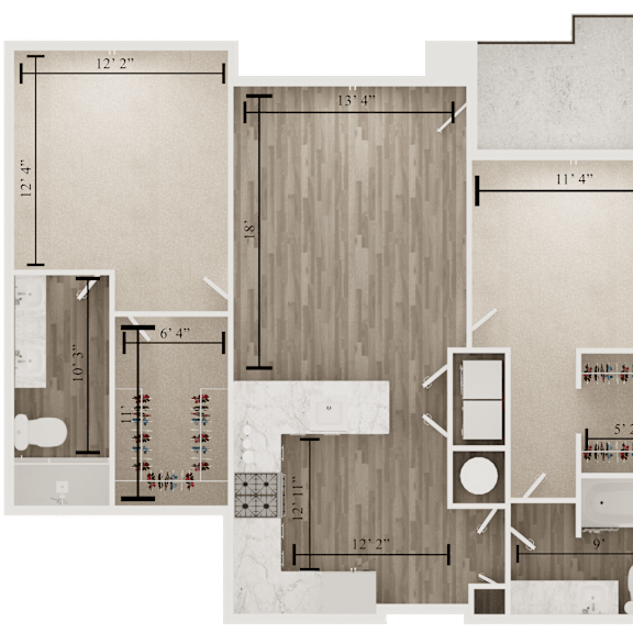 Thumbnail 2 of 8 2 bedroom 2 bathroom floor plan S at The Apex at CityPlace, Overland Park