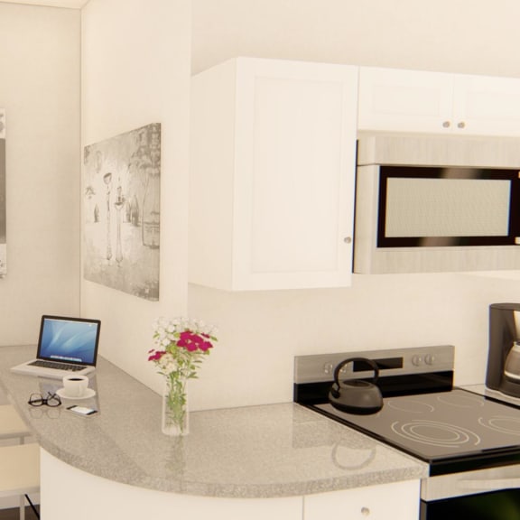 Thumbnail 6 of 12 a kitchen with a desk and a microwave at Brownstones at Palisade Park Townhomes, Colorado