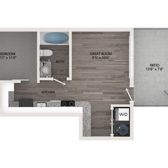 Thumbnail 2 of 12 a floor plan of a studio apartment with wood paneling at Brownstones at Palisade Park Townhomes, Broomfield, 80023