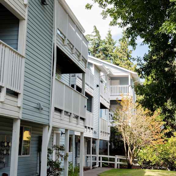 private patios with every unit at wingsong manor apartments, portland, or