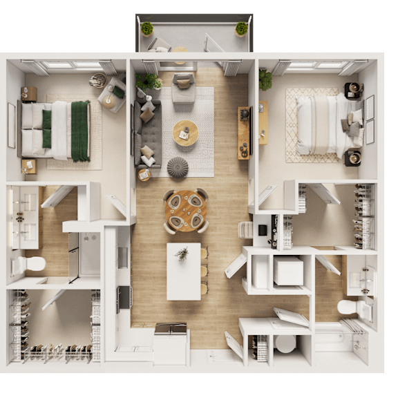 Thumbnail 1 of 2 Two bedroom 3D floor plan with balcony at The Terrace Apartments, Frederick, MD