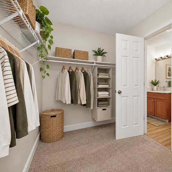 Thumbnail 4 of 8 A white door is open to a room with a white wall and a wooden floor.