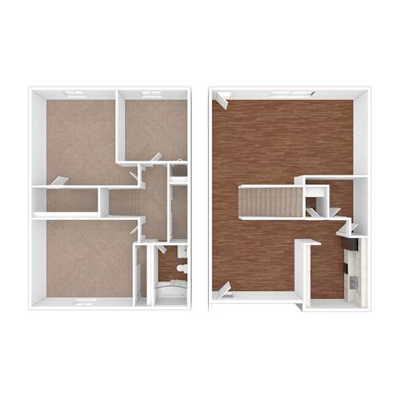 Thumbnail 2 of 8 3 Bedroom Floor Plan at Townhomes at 28th, Columbus, Indiana