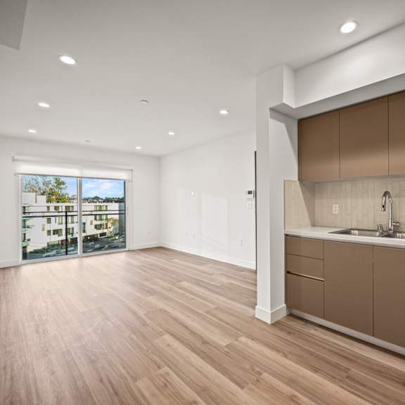 a kitchen with a stainless steel dishwasher and wooden flooring.