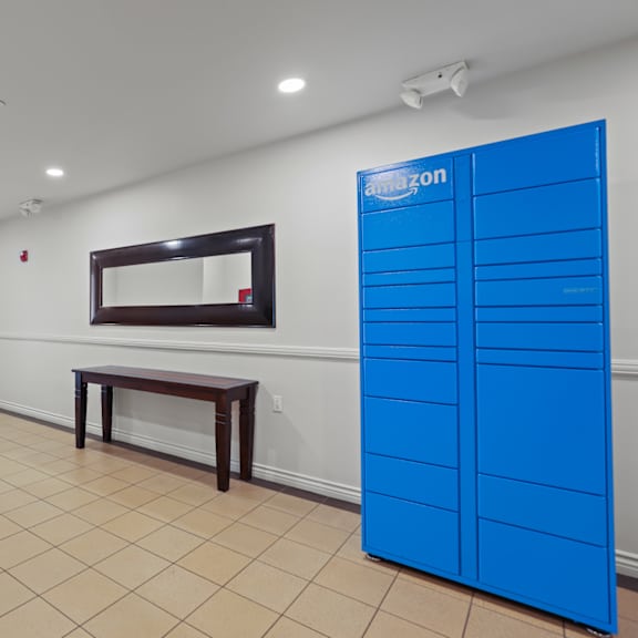 resident package locker located in lobby area