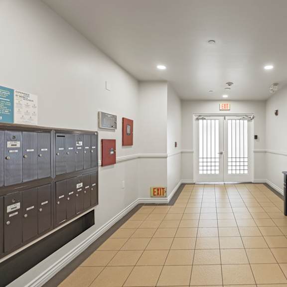 lobby entrance and resident mailbox center