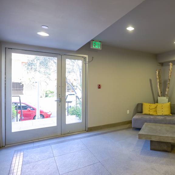 seating area of lobby at dorothy village by wiseman