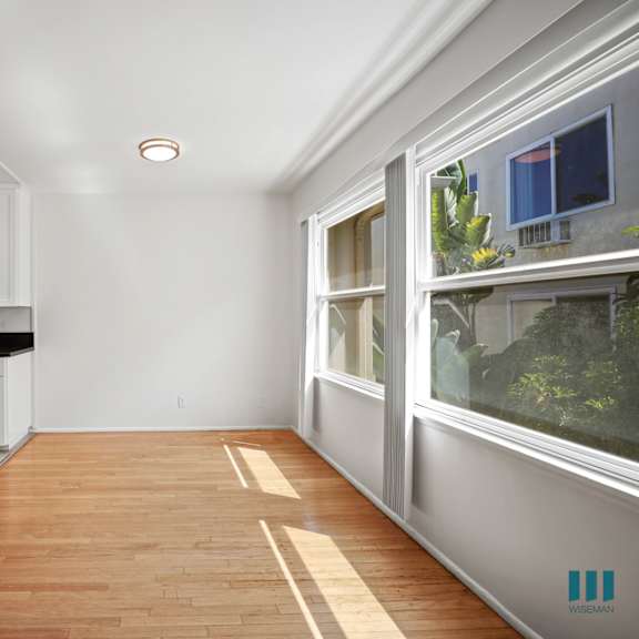 kitchen and dining room with large-size windows