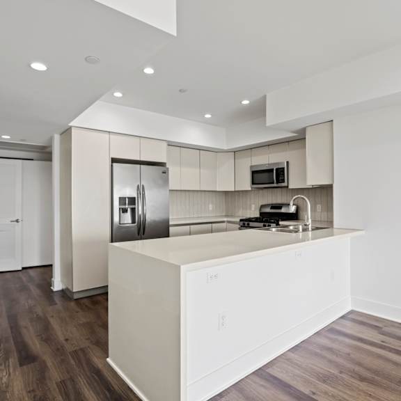 kitchen with countertop bar