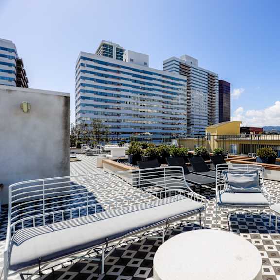 entertainment area on rooftop deck