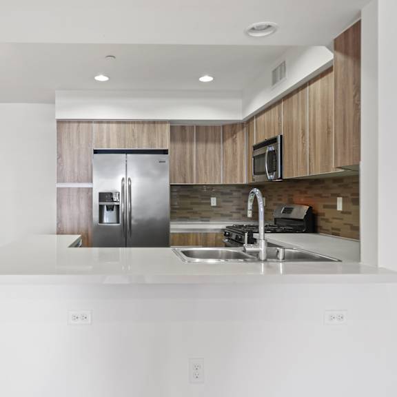 kitchen with countertop bar
