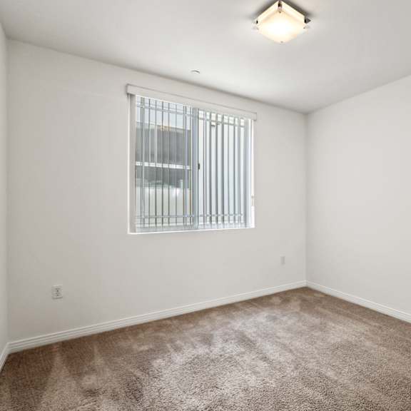 bedroom with window and carpet