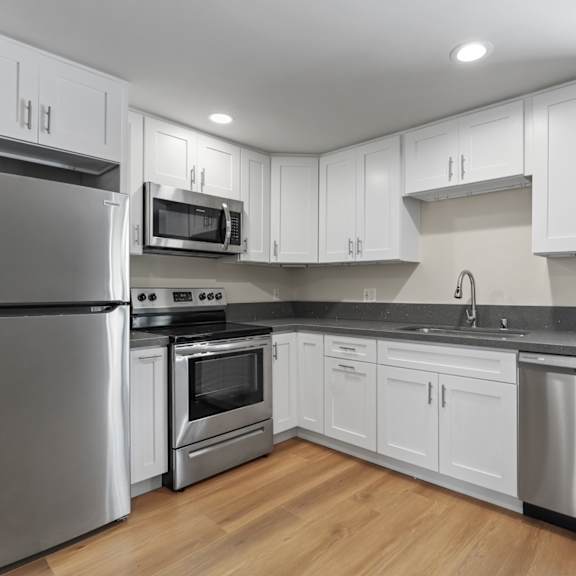 kitchen with stainless-steel refrigerator, stove, microwave oven, and dishwasher