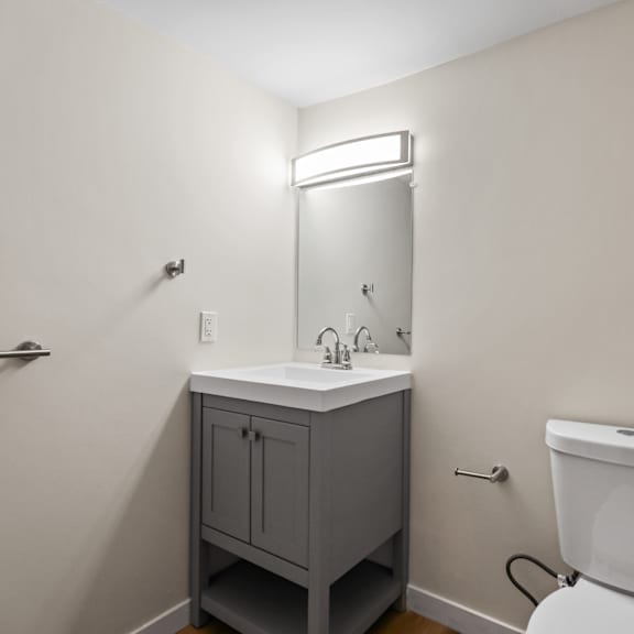 bathroom with vanity cabinet storage